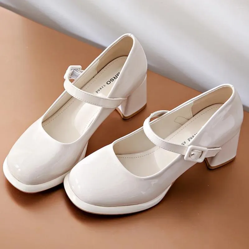 Sapatos de vestido para mulheres saltos altos Mary Jane Pumps Ladies White Platform Luxuja feminina Black Soxomer
