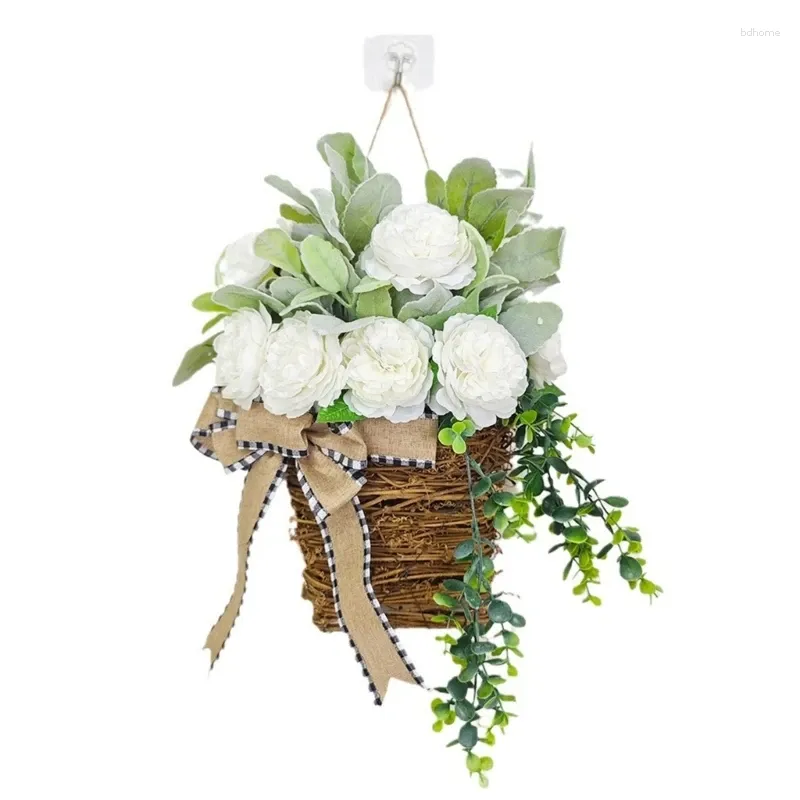 Dekorative Blumen G6DA -Tür Hanging Korbkranz vorne Schöner künstlicher Frühling Willkommenszeichen Wdding Home Veranda Bauernhausdekoration