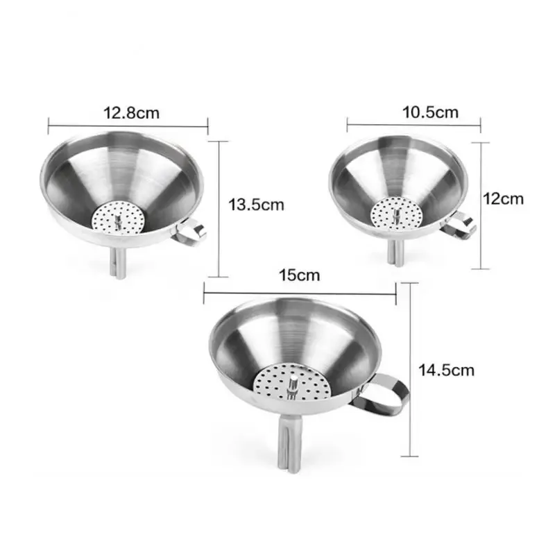 스테인레스 스틸 11cm 13cm 15cm 깔때기 넓은 입 와인 오일 꿀 깔때기 분리 가능한 스트레이너 주방 와인 액체 필터 도구