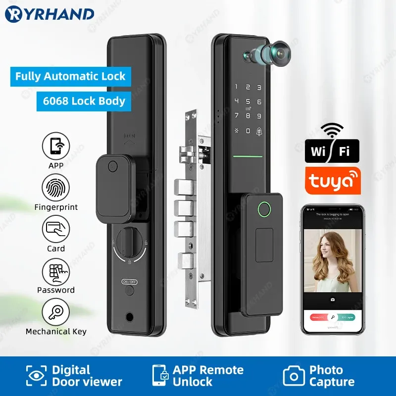 Lock Yrhand Cat's Eye AutoLock Digital Electronic Lock Biometric Fingerprint Tuya Wi -Fi Smart Door Lock Remote разблокирован для дома
