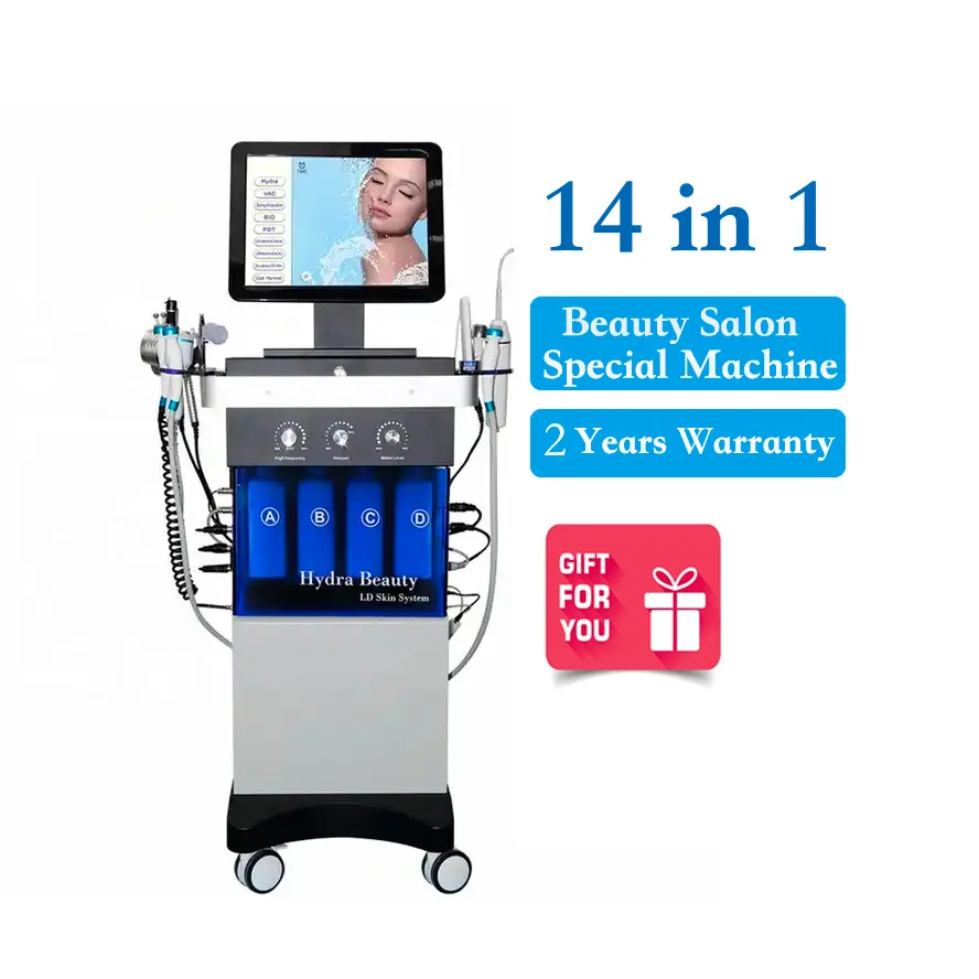 آلة الترس الصغيرة الماس Maquina Facial Hydra Jet Peel Facial Machine 14 في 1 عمق الجلد النظيف العميق RF معدات تجميل العناية