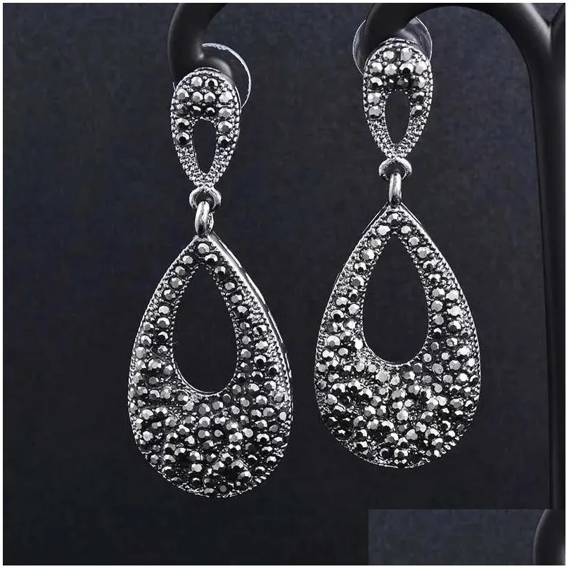 Dangle & Chandelier Earrings Leeker Vintage Waterdrop For Women Black Sier Color Fl Cubic Zirconia Party Fashion Jewelry Lk3 Drop Del Dhoti