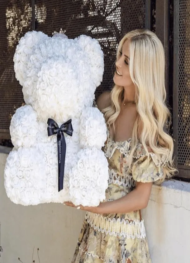 Hela Big Custom Teddy Rose Bear med Box Luxurious 3D Bear of Roses Flower Christmas Gift Valentines Day Gift1200942