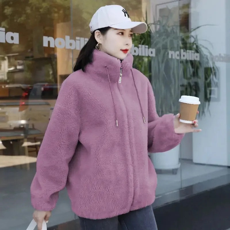 Veste Polaire Femme Chaude En Peluche - Col Montant, Fermeture éclair - Taille Grande Pour Intérieur/extérieur