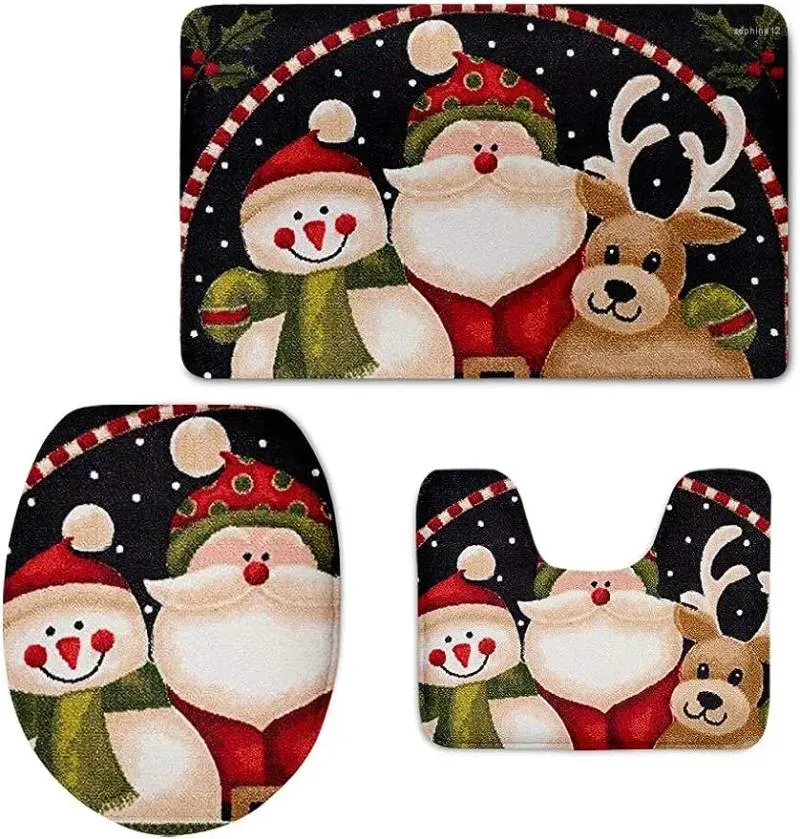 Bath Mats Christmas 3 Piece Soft Badrumsmattan Inkluderar konturmattlocktoalettskydd med antislipstöd