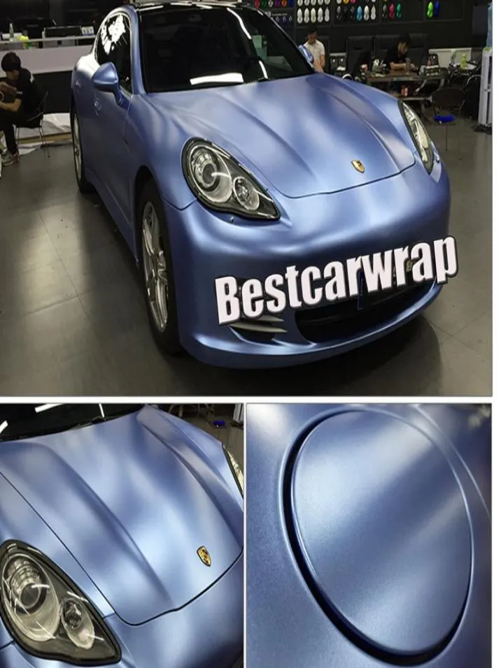 Frosty Blue Satin Metallic Vinyl Wrap för bilomslag med luftbubbla Air Relea -lastbil som täcker beläggning Storlek 152x20Mroll 491905303