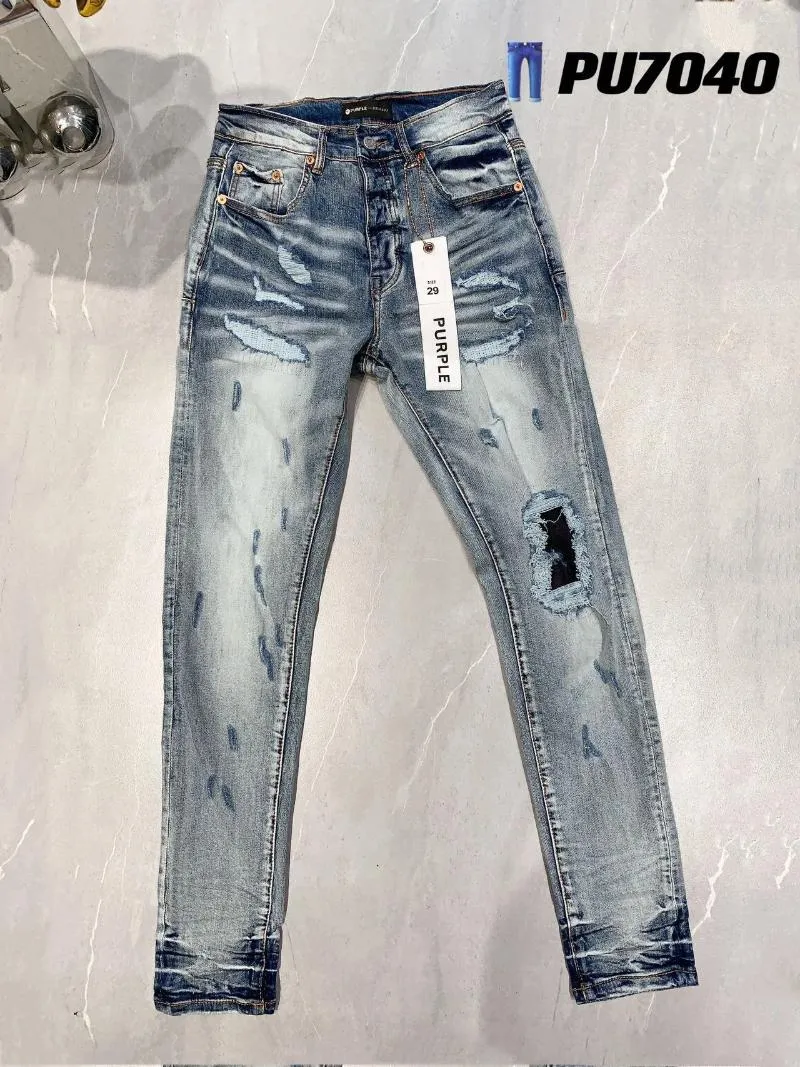 Frauenhose 2024 Lila Marke Hochwertige Jeans 1: 1 Tide Mode Slim Fit Street Ripped Patch Patch