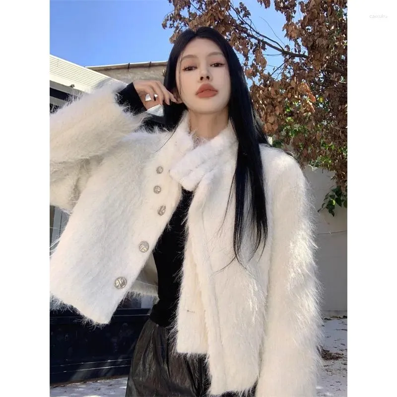 Women's Jackets Women Coat White Plush Velvet Heavy-duty Single-breasted Top Solid Color Slimming And Versatile Commuting Style Clothing