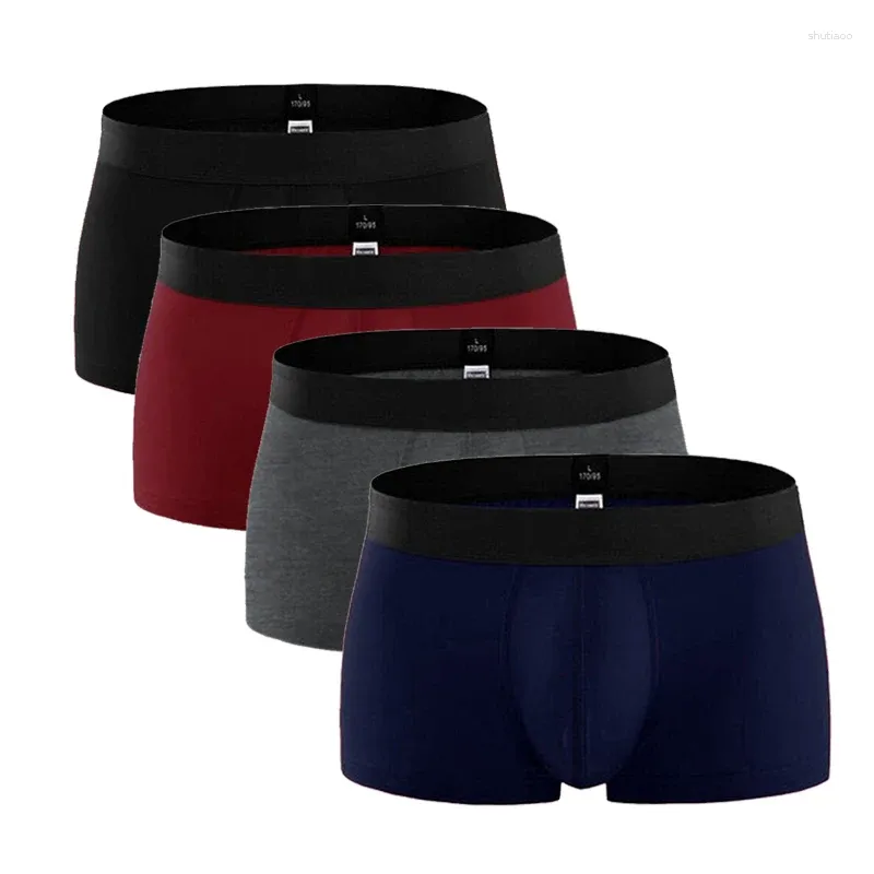Sous-pants 4 pcs / lot Boxer Boxer Mens Underwear Cotton Man Big Short Couleur flexible solide et coloré Solide Couleur pure