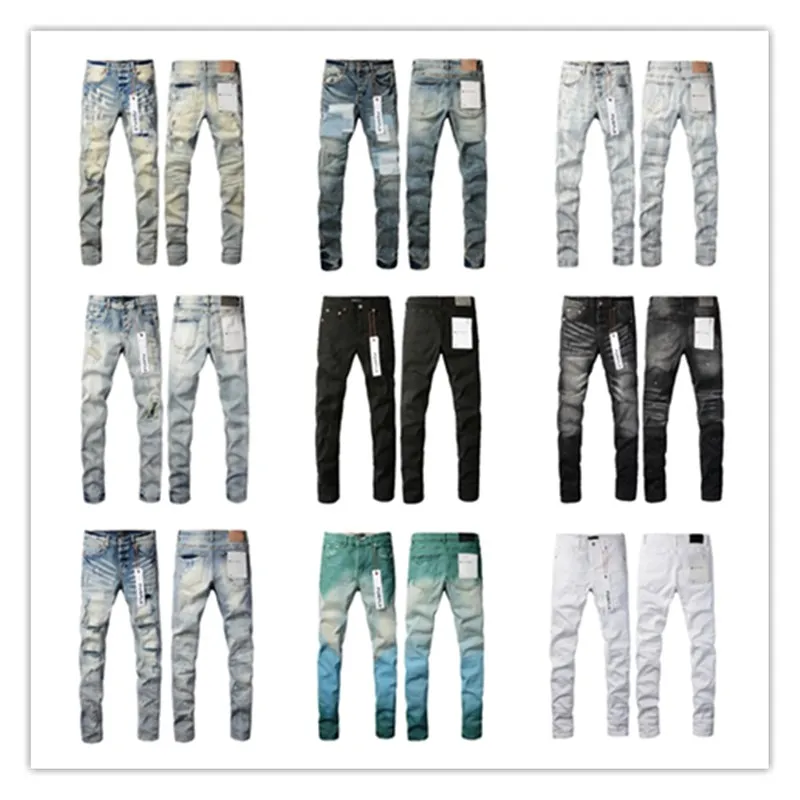 Jeans de jeans roxo jeans para homens magros de motocicleta ripiada de retalhos rasgada durante todo o ano, lascas de pernas de pernas de pernas roxas jeans 32