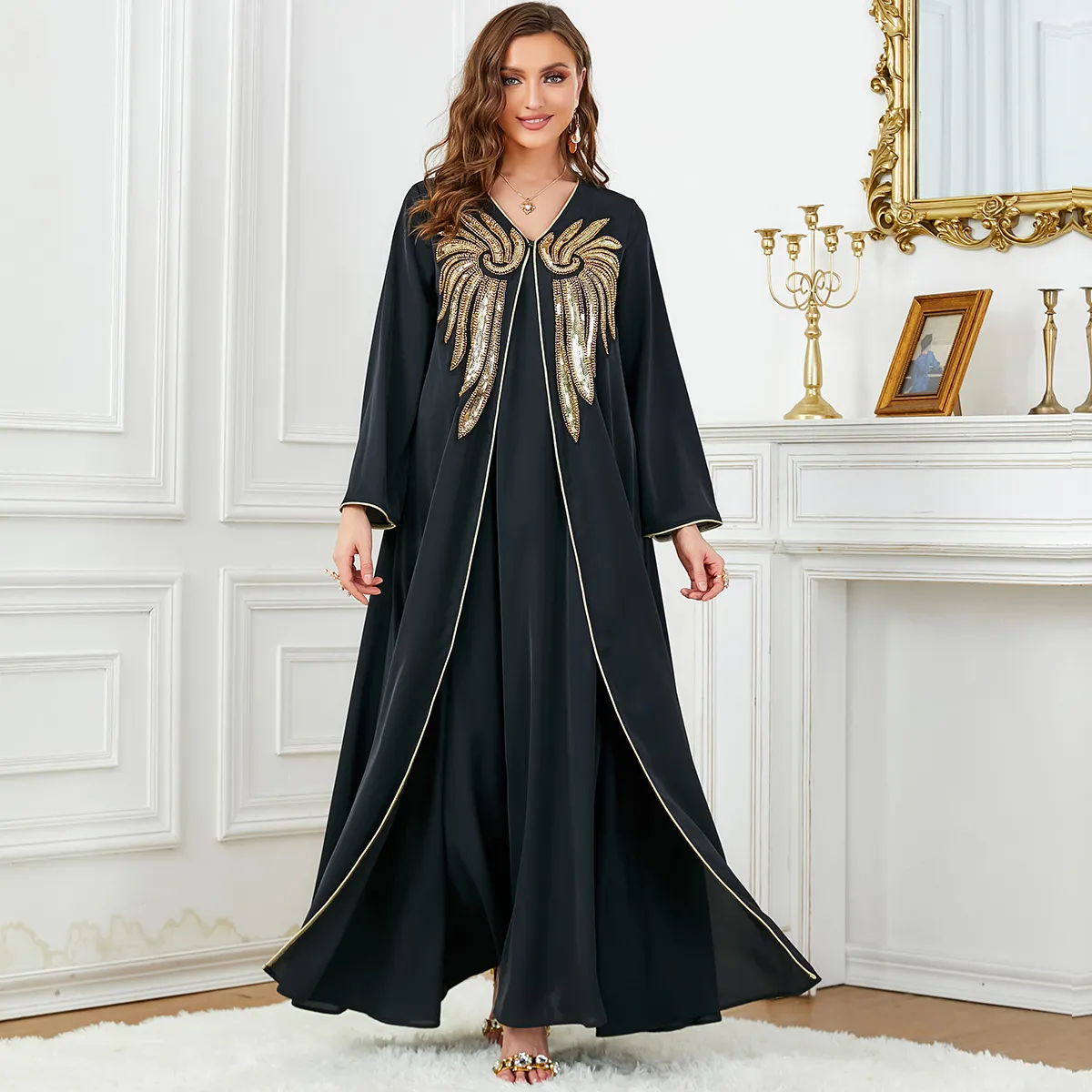 black and gold two piece dress Off Shoulder 2-Piece Satin Gown by Elizabeth KGL3098