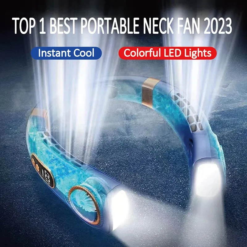 Mini Hanging Neck Fan Digital Display Air Cooler Bladeless Neck Fan Rechargeable Portable Air Conditioner Neck Ventillator 240403