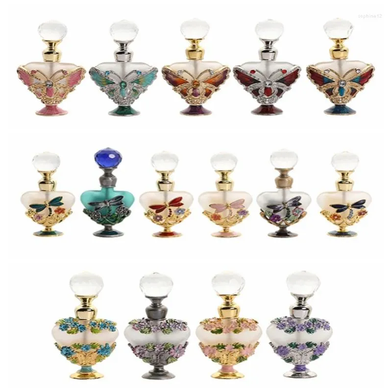 Storage Bottles 5ml Heart Metal Grape Rose Flowers Refillable Perfume Oil Attar Fragrance Bottle Glass Container Gift Home Decor Wedding