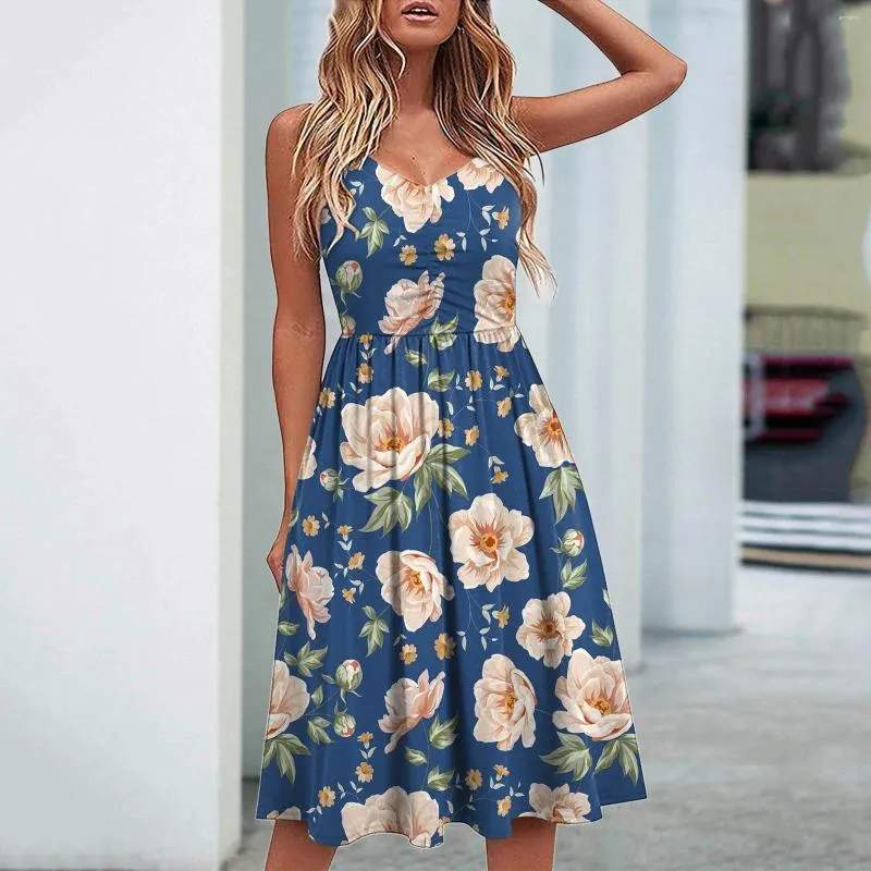 Floral Waist Print Short Sleeveless Spaghetti Strap sundress for Women - Casual Summer Dress 2024 Floral Waist Print Short Sleeveless Spaghetti Strap sundress for Women - Casual Summer Dress 2024