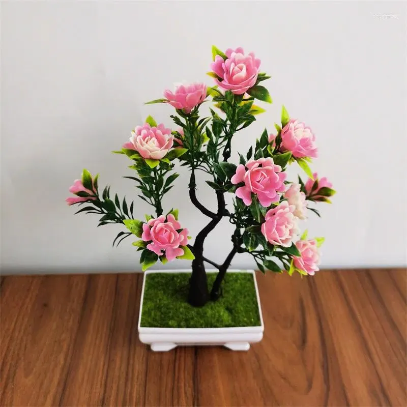 Decorative Flowers Artificial Flower Pot Simulated Fake Rose Plastic Plant Potted Home Room Table Decoration El Garden Decor