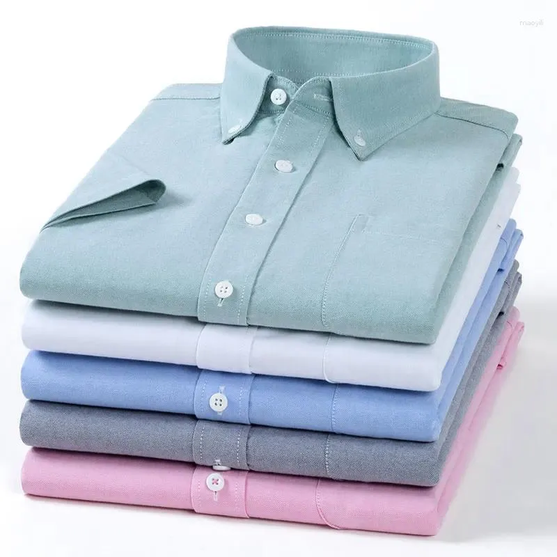 Мужские повседневные рубашки хлопковые летние короткие рукава оксфордская рубашка социальная простая пуговица мода высококачественная умная зеленая синяя