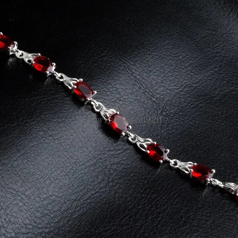 Red Diamond Charm Bracelets for Women Girls 925 Sterling Silver Plated Leaf Design Bracelet with Lobster Clasp Fashion Street Party Jewelry Gift 8 Inches