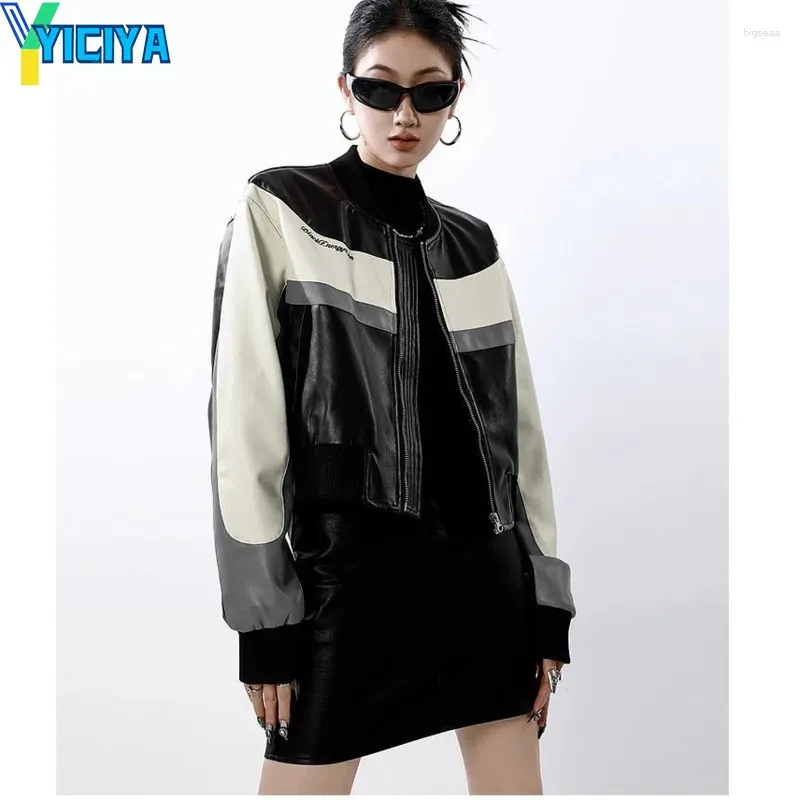 Women's Jackets YICIYA PU Leather Black Short Bomber Women Hiphop Racing Winter Korean Fashion Jacket Vintage Outerwear Coats Design Y2k