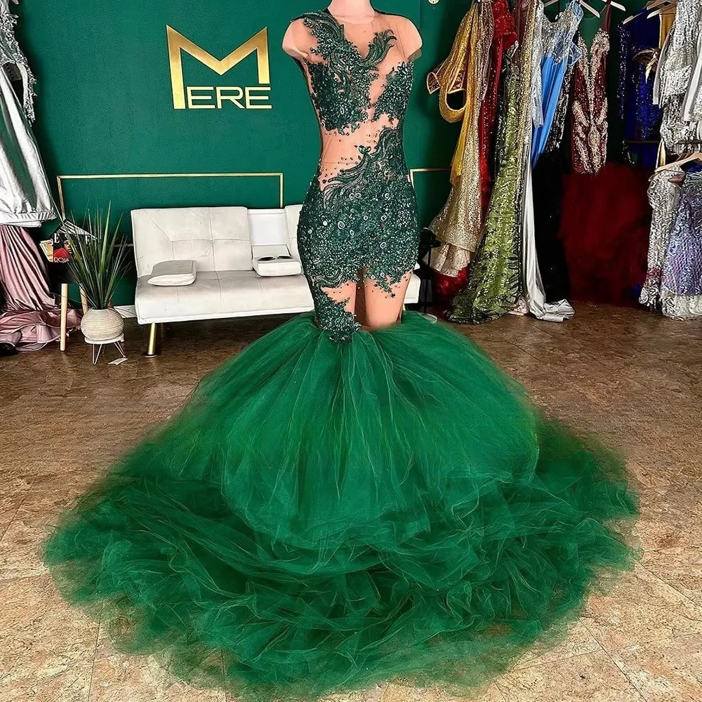 Dark Green Lace Mermaid Prom Dress for Black Girls with Sequined Ruffle and Sheer Neck from Dhgate Prom Dresses - price 338.71 Dark Green Lace Mermaid Prom Dress for Black Girls with Sequined Ruffle and Sheer Neck from Dhgate Prom Dresses - price 338.71