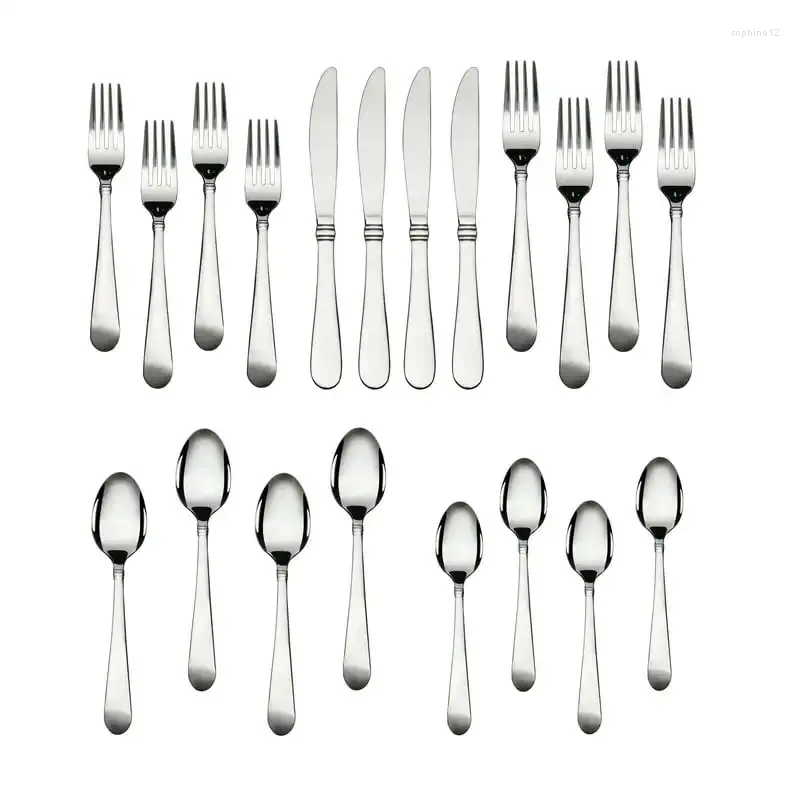 Set di stoviglie set da 20 pezzi posate in acciaio inossidabile Servizio di stoviglie in argento per tazzi di plastica in legno a 4 utensili in oro