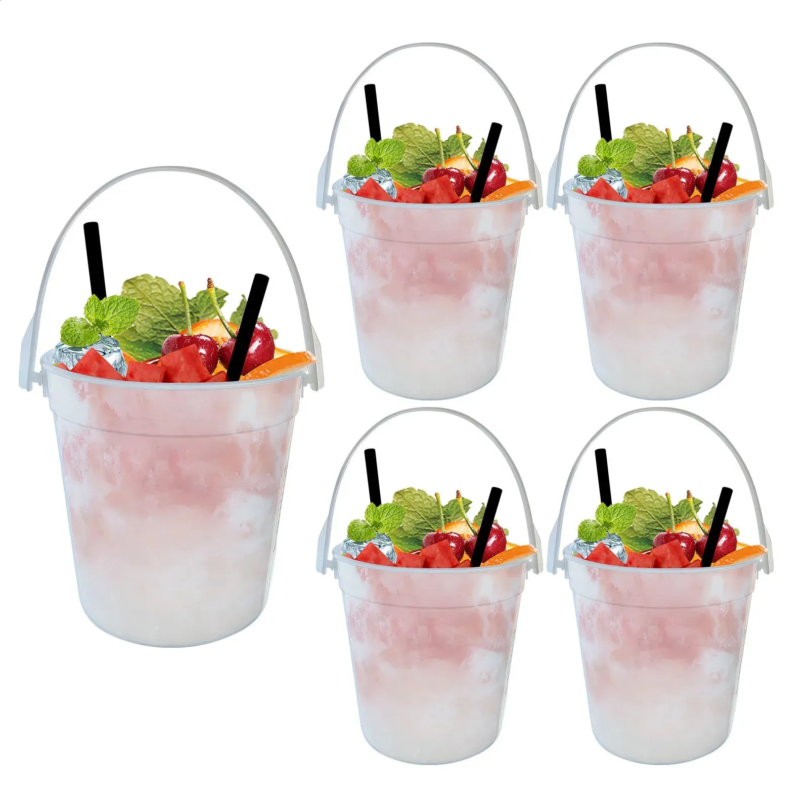 5pcs baldes de coquetel de plástico para bebidas qualquer coisa, exceto uma xícara de festas idéias reutilizáveis tigelas de punção de 1 litro Smoothie Bucket 240327