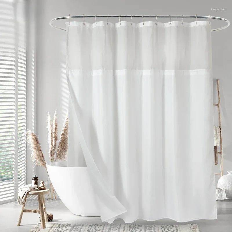 Shower Curtains Waterproof Double Layer Modern Solid Color Transparent With Hook Home Decoration Bathroom Accessories