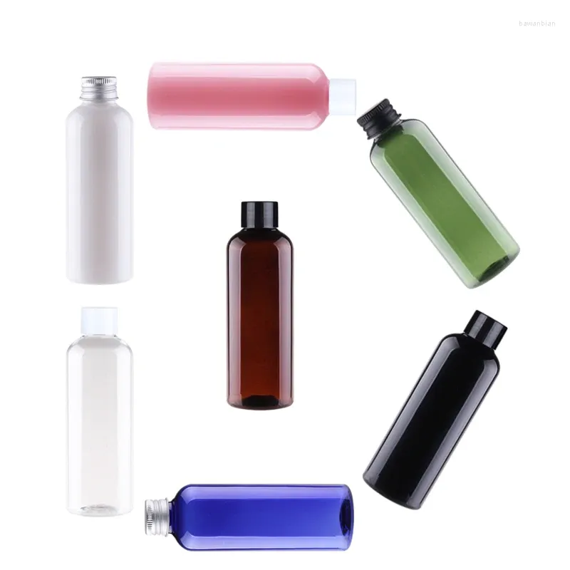 Butelki do przechowywania 100 ml x 50 plastikowa butelka kosmetyków z aluminiową śrubą zakrętu pusta pielęgnacja skóry olej przenośny pojemnik na próbkę