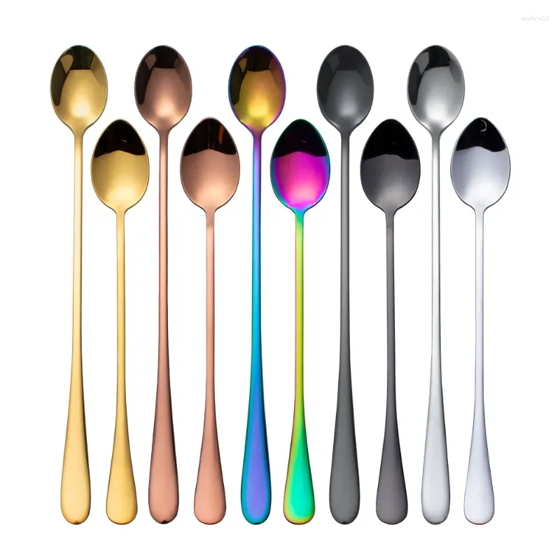 Dinnerware Sets 2pcs/set 8.9/7.6inch Tableware Stainless Steel Extended Handle Spoon Ice Cream Coffee Cocktail Stirring Long