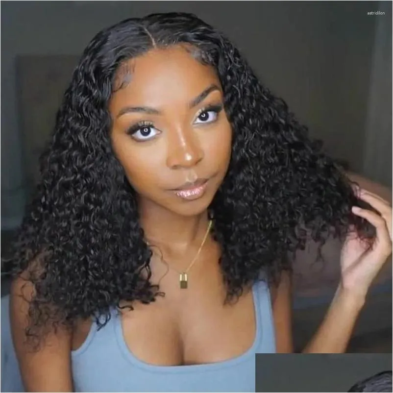 Perruques en dentelle Bob Wig Curly Ferming Human Heum Black Black Wet and Wavy Frontal Brésilien Water Wave Valette de livraison Drop Livraison OTC7S