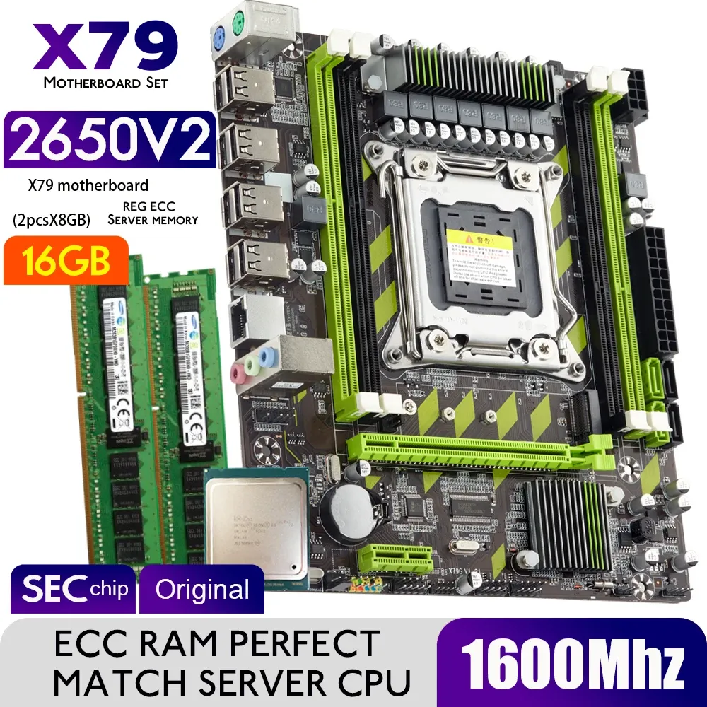 Materie Atermiter X79 scheda madre con Xeon E5 2650 V2 CPU 2*8GB = 16 GB DDR3 1600MHz Reg ECC RAM Memoria Combo Kit Set NVME SATA Server