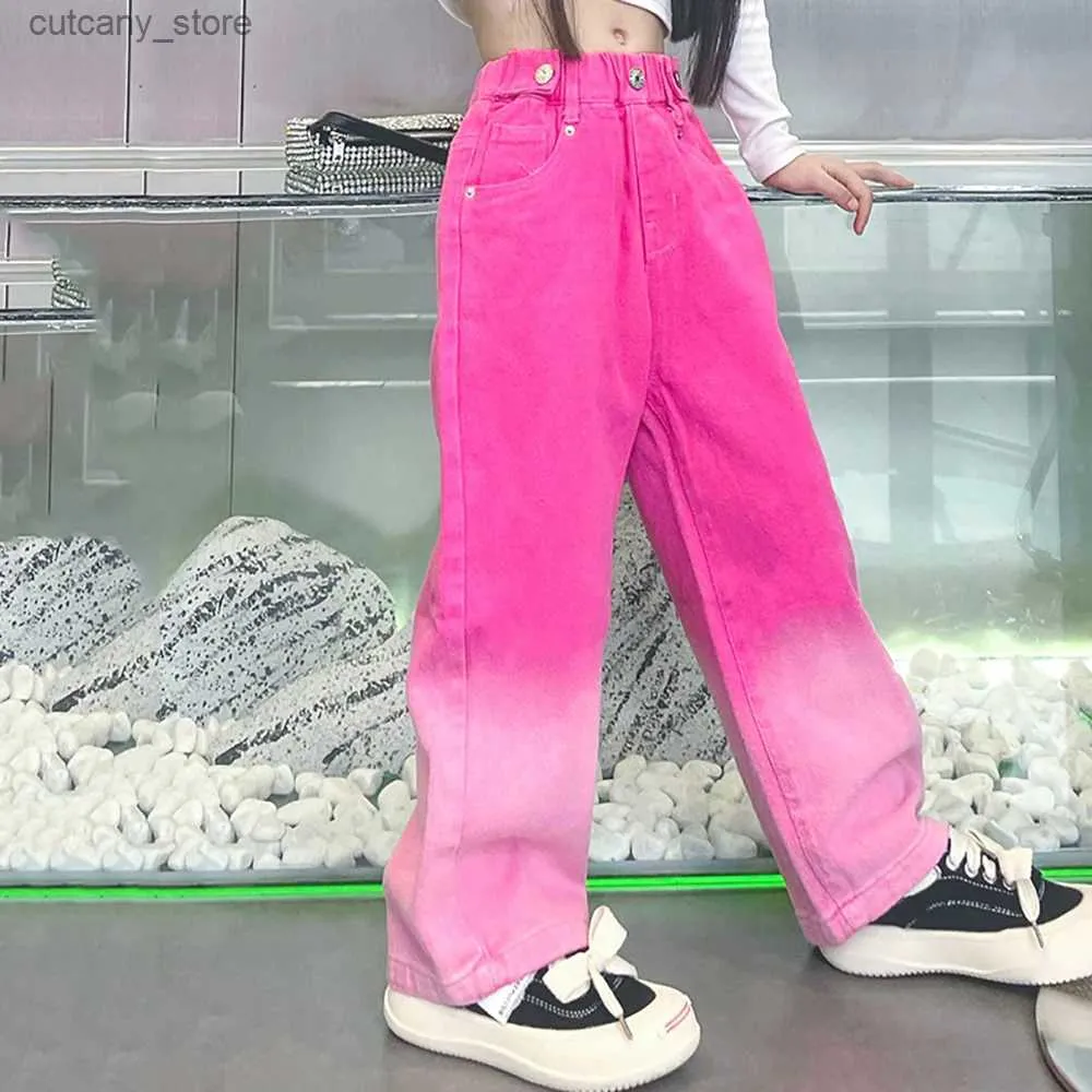 Trousers Girls High Waist Dyed Gradient Wide g Pants 2024 Spring Summer Versati Tank Top kids girl Straight g Jeans L46