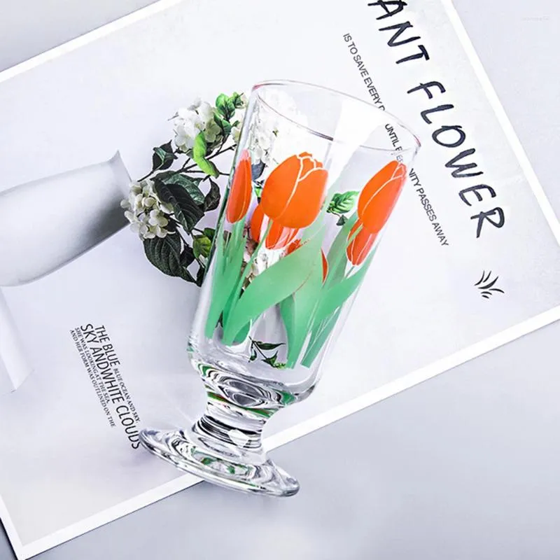 Wijnglazen bloempatronen 320 ml Koreaanse tulpen madelief glazen sap cup printen rozen cosmos creatieve tumbler drink set cadeau