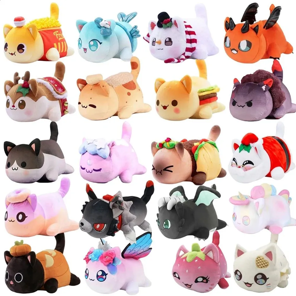 Aphmau Meows gato de pelúcia brinquedo macio meemeow de rosca de rosca de rosca kawaii fry fry fry cheeseburger boneca de natal presente 240325