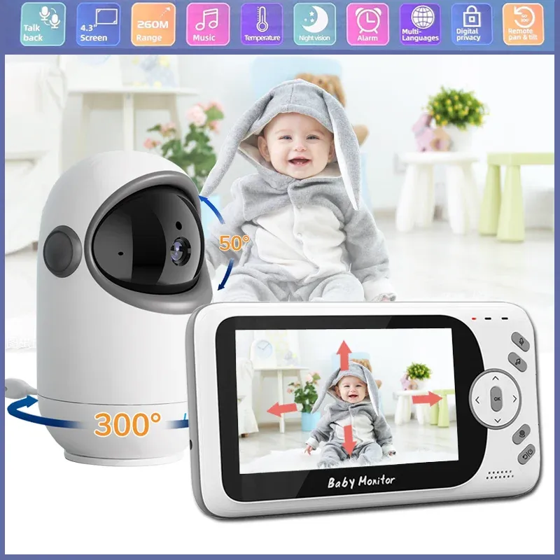 Moniteurs 4,3 pouces Video Baby Monitor With Pan Tilt 2,4 g Babysitter sans fil 2 voies Talk Vision Night Température de sécurité Nounou