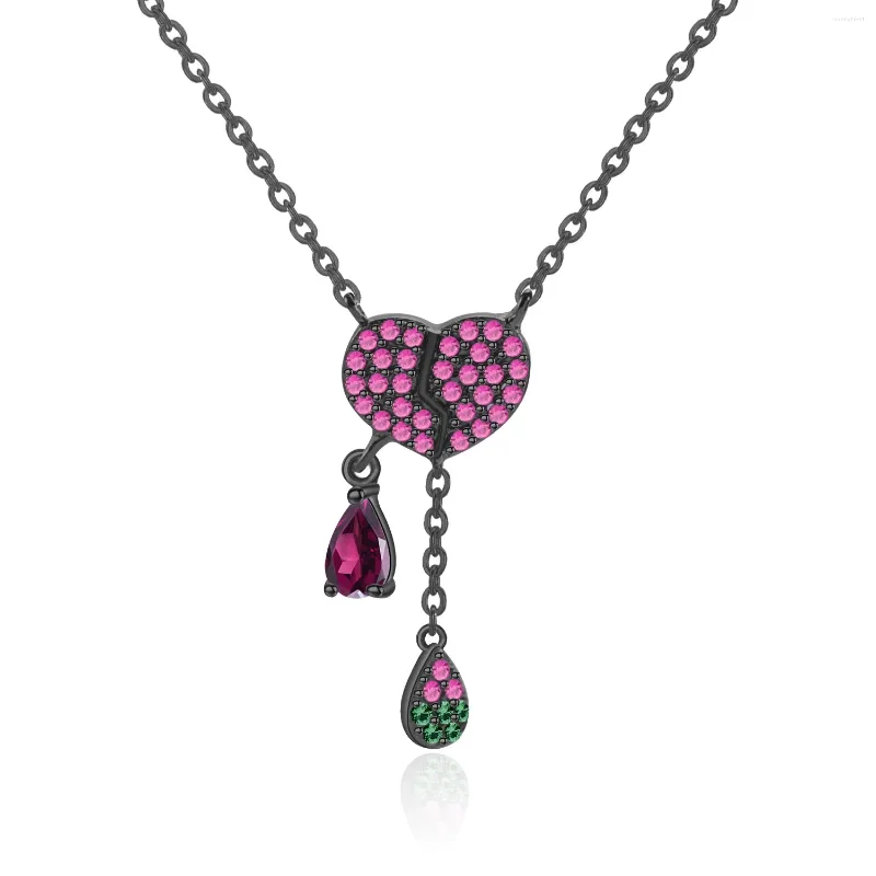 Chains Naturel Rhodolite Stone Ruby Pendant Heart Bijoux de gland 925 Collier en argent sterling pour les dames