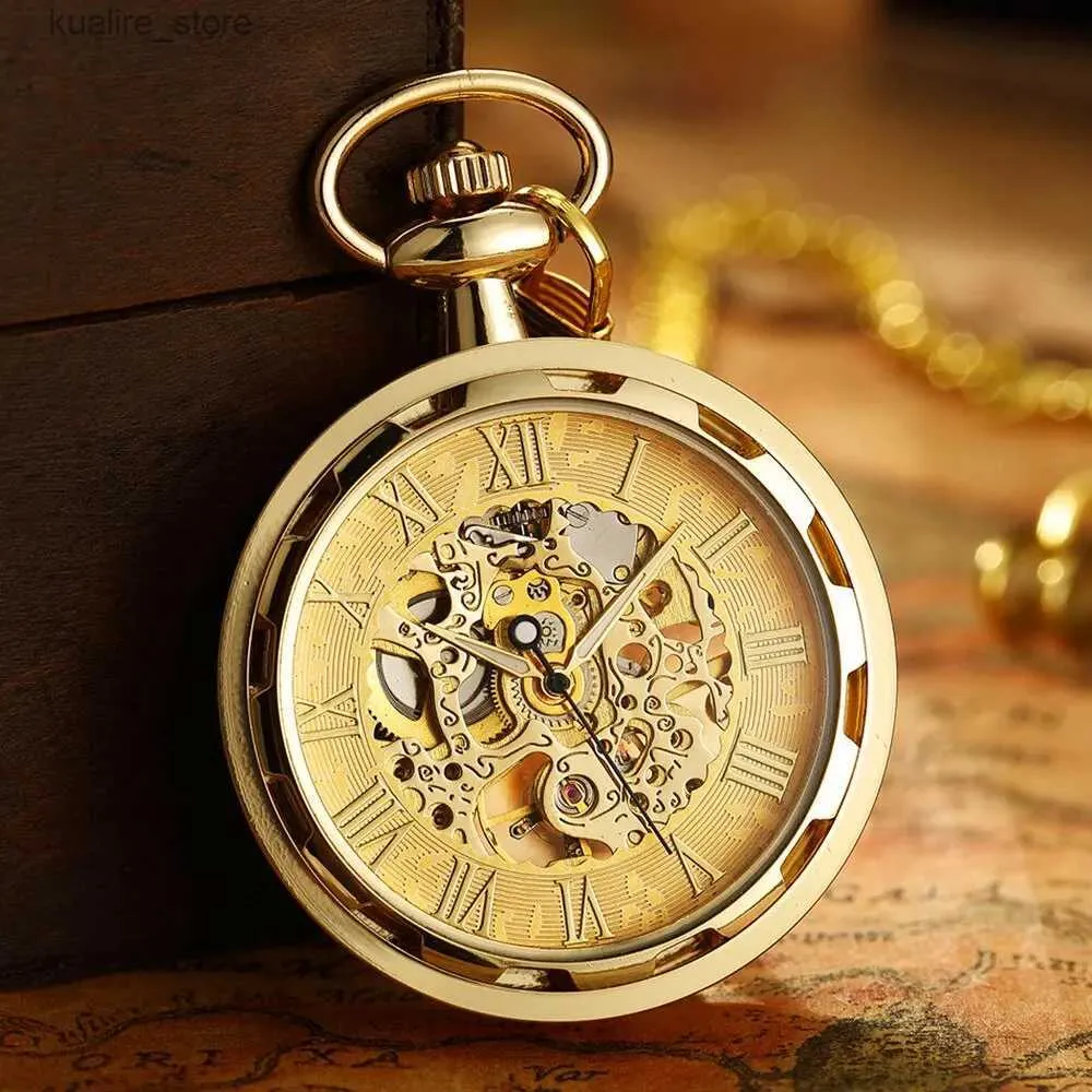 Pocket Watches Luxury Antique Skeleton Mechanical Pocket Mens Steampunk Mechanical Fob es Clockwatch Pendant Handroll Reno De Bolso L240402