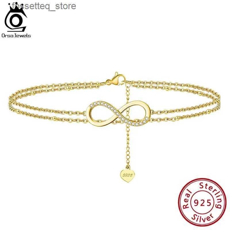 Bracelets de cheville orsa bijoux 925 Sterling Silver Fashion Infinity Satellite Chain de cheville pour femmes Barefoot chaîne de plage bijoux SA16 L46