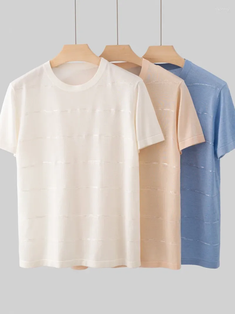 Magliette da donna da donna con paillettes cucitura t-shirt a colori solidi 2024 estate in cashmere blend tops lady o-collo corto sciolto