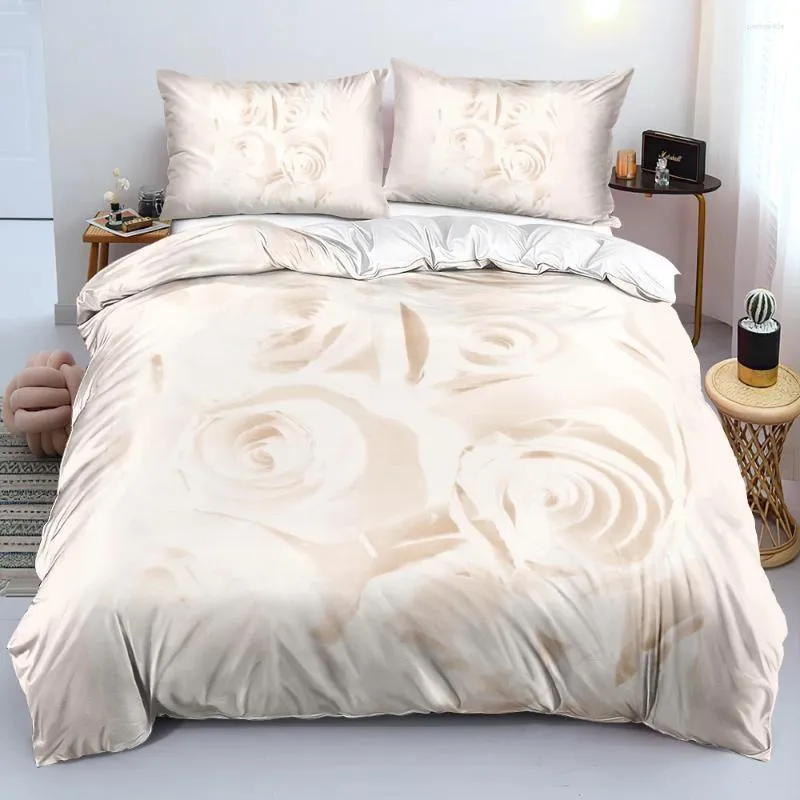 Ensembles de literie Couverture de couette rose blanche 3D Ligne de lit imprimé Fleur Couche de fleur CHAMS CAS ÉLÉGANT COURFICATEUR POUR FILLES