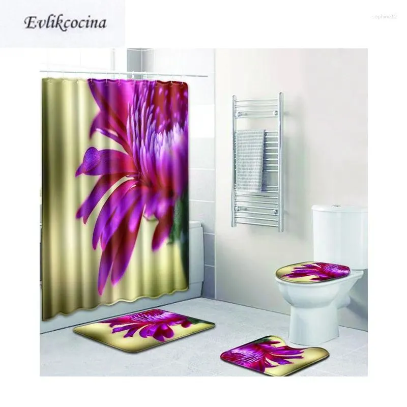 Bath Mats Purple Flowers Casa De Banho Banyo Bathroom Carpet Toilet Set Non Slip Tapis Salle Bain Alfombra Bano