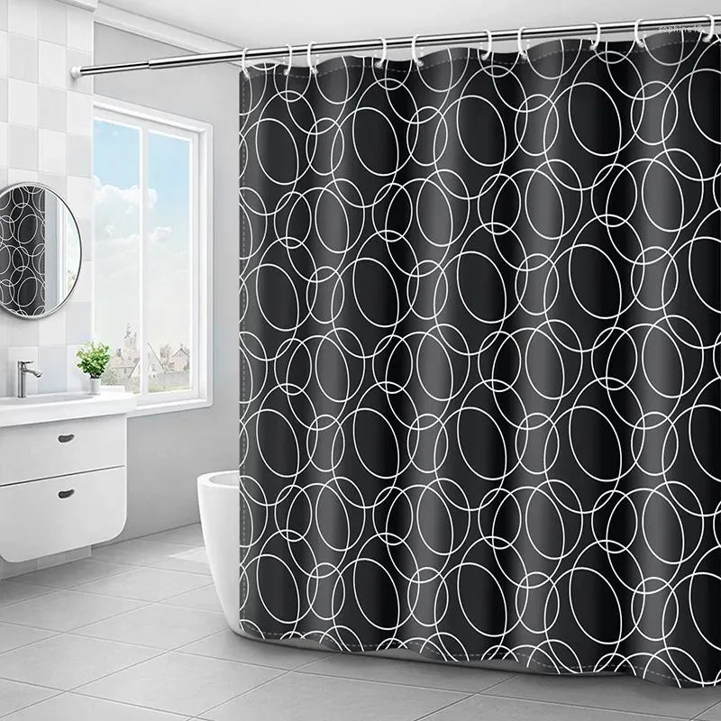 Rideaux de douche rideau de cercle noir épaissis de bain en polyester imperméable avec des accessoires de salle de bain à crochet