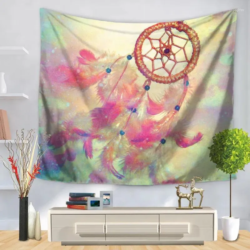 Tapestries Home Decoratieve muurhangtapijt Tapijt Tapijt Rechthoek BED -BEPERKE DROOM Catcher Feather Painting Patroon GT1264