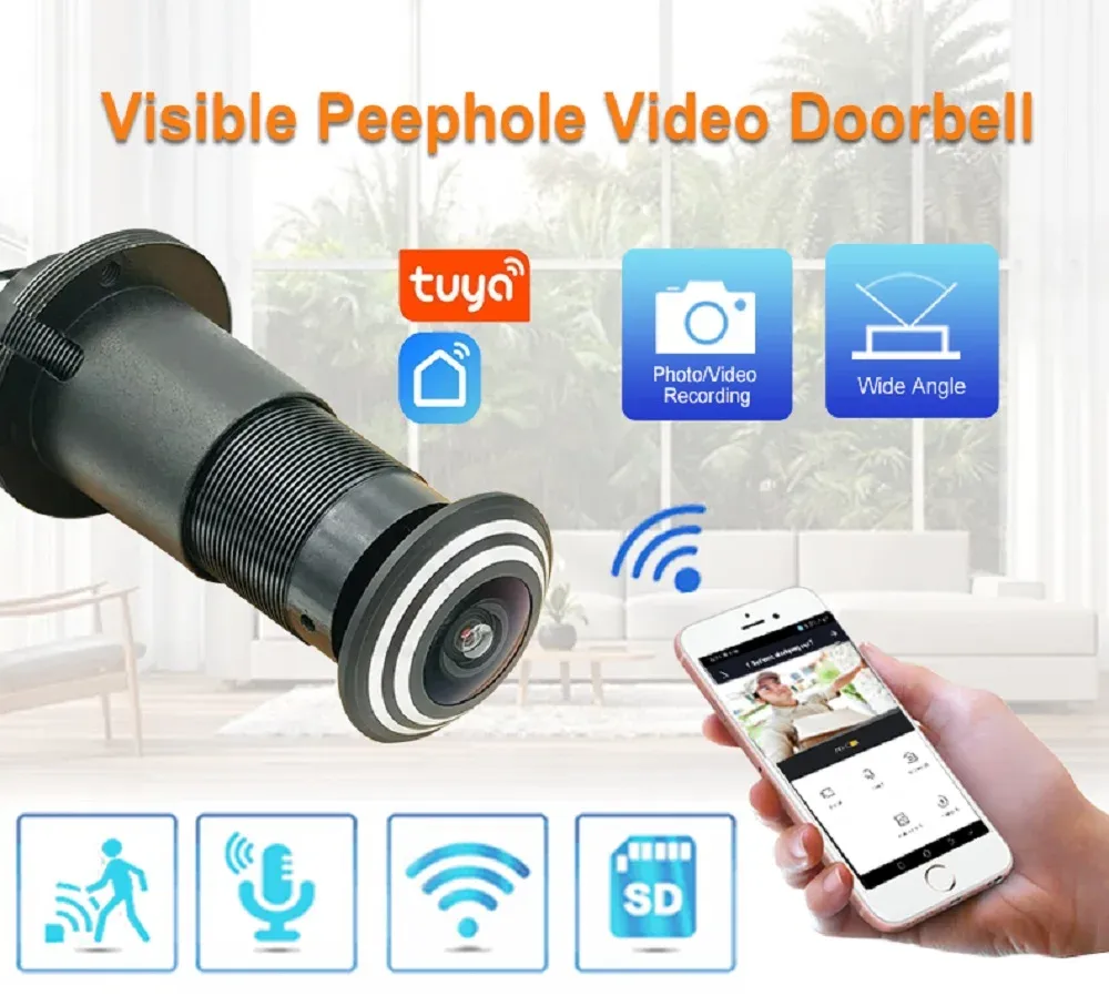 Coulette porte tuya Smart Home WiFi Video Puphole Caméra Motion Détection Video Oeil Door Viewer Protection Sécurité Door sans fil Porte de fil pour la maison