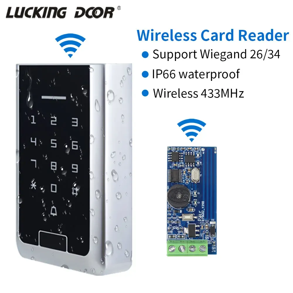 読者は、レシーバーモジュール付きWireless Wiegand Slave Card Reader EM /M1 433MHzビルドインバッテリー+ドアベルを備えたWireless Wiegand wiegand wiegand wiegandキーパッドを防水性ワイヤフリーrfidキーパッド