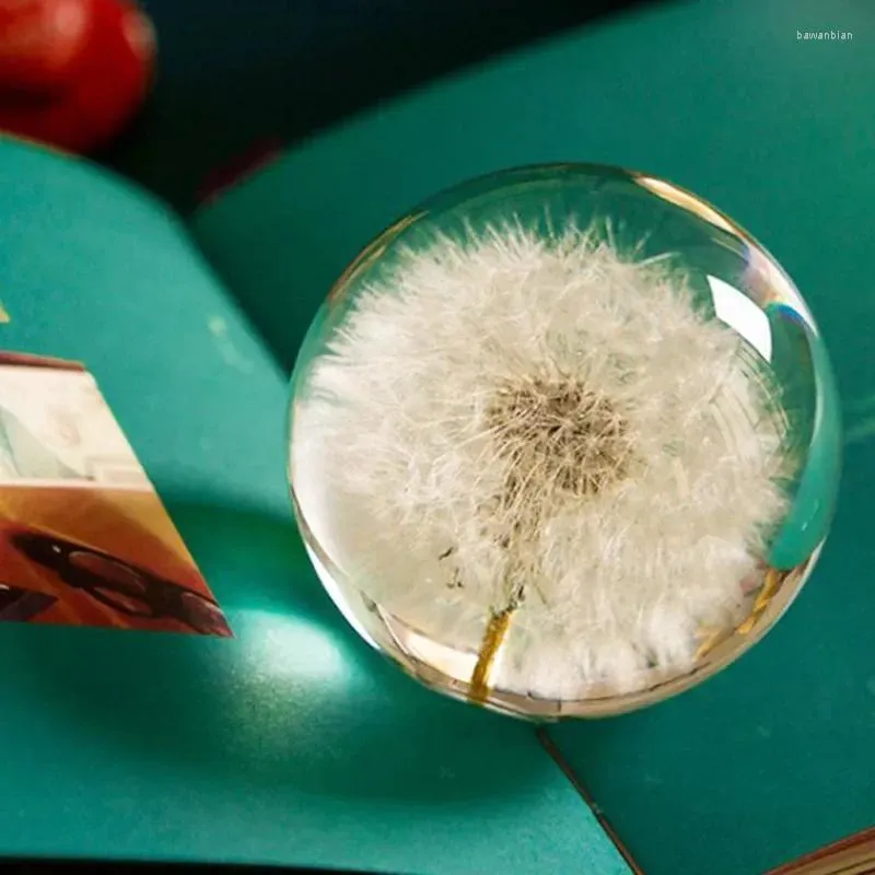 Decorative Figurines Dandelion Crystal Ball Glass Resin Lens Natural Plants Specimen Feng Shui Flowers Snow Globe Home Sphere Gifts