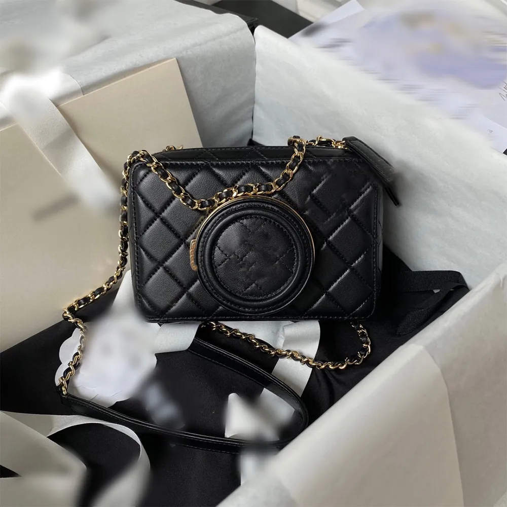 new 24s camera bag designer mini bag chain shoulder bag womens black real leather mirror quality small cross body purse box camera shape messenger bag luxury handbag