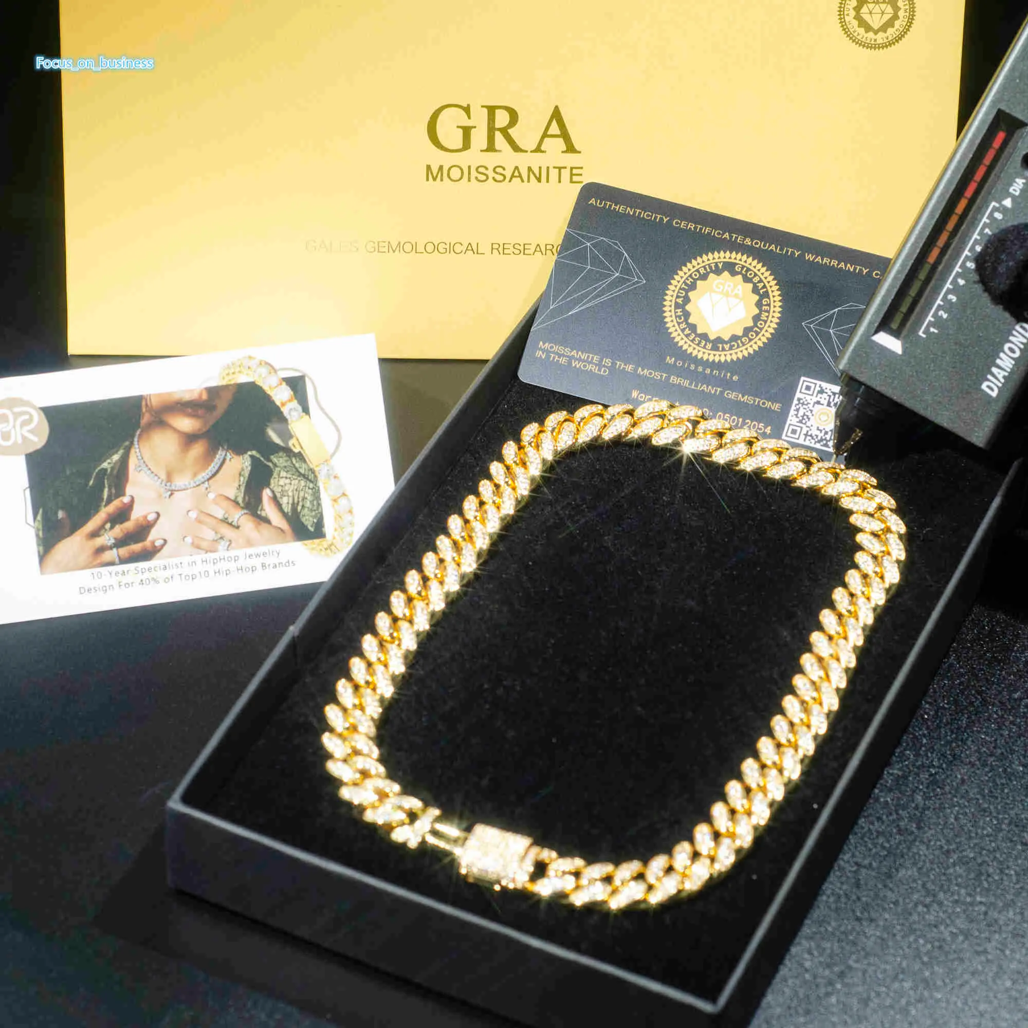 VV VVS Gold Sells Moisanite Link Cuban Chain Pass Pass Diamond Tester Round Brilliant Cut 925 Collier en argent