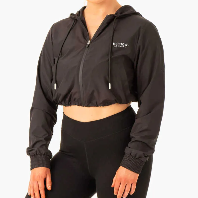 Custom Womens Cropped Jacket Crop Top Wind Breaker Athletic Gym Reißverschluss kurz