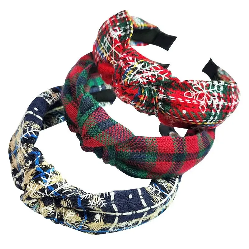 Christmas XMS Headband for Women Girl Red Green Plaid Knot Hair Band Accessories Wholdesale Dropshipping