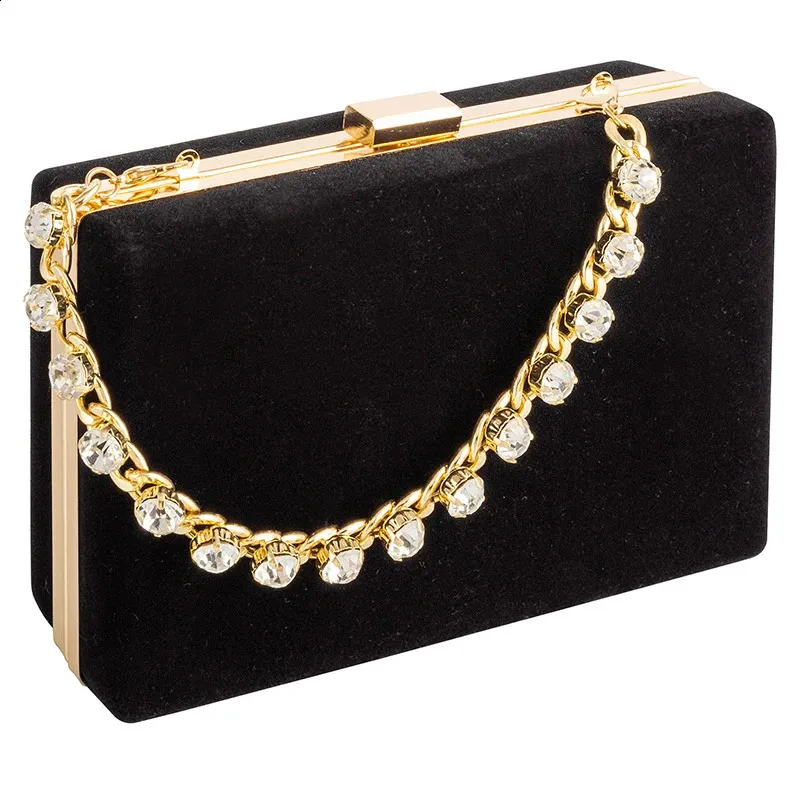 Elegant Black Satin Evening Clutch with Rhinestone Detail  display picture 1